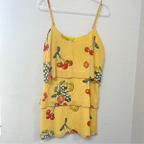 Show Me Your MuMu Suarez Ruffle Mini Dress Fruit Print Yellow Cherry Size Large - Picture 2 of 4